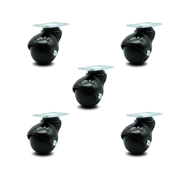 2 Inch Gloss Black Hooded Top Plate Ball Casters, 5PK